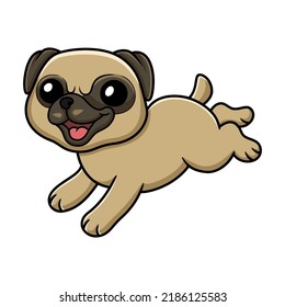 Cute little pug dog cartoon jumping