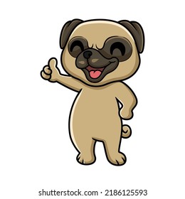 Cute little pug dog cartoon giving thumb up