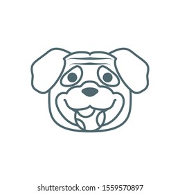 cute little pug dog head with ball line style icon vector illustration design