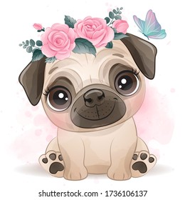 Cute little pug with floral