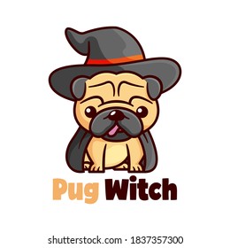 CUTE LITTLE PUG PUPPY WEARING WITCH COSTUME