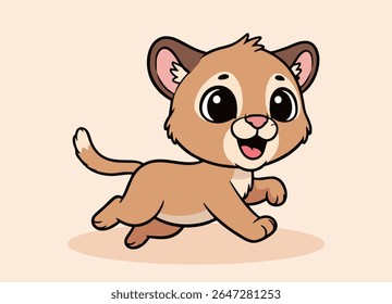 cute little puma with big eyes running and smiling happy
