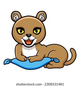 Cute little puma cougar cartoon on the pillow