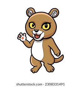 Cute little puma cougar cartoon waving hand