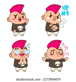 cute little punk cartoon vector illustration