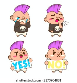 cute little punk cartoon vector illustration