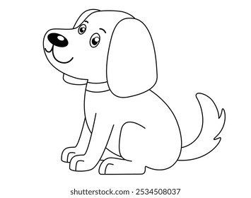 Cute little puppy with big ears - vector linear picture for children's coloring. Outline. Sitting dog, children's drawing 