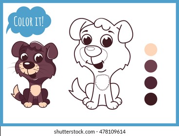 Cute little puppy. Cartoon vector character isolated on a white background with black outline.