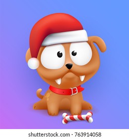 Cute Little Puppy Character Sitting in Wait of 2018 Chinese New Year and Christmas. Color vector illustration on gradient background. 