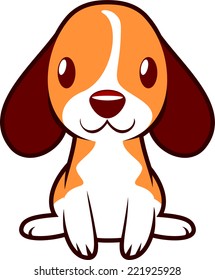 Cute little puppy dog happily standing and smiling vector illustration.