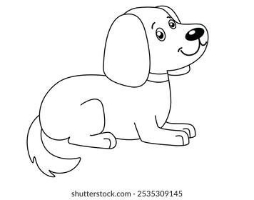 Cute little puppy lying down - vector linear picture for children's coloring. Outline. Cute little dog, children's drawing for coloring