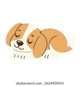 Cute Little Puppy is Sleeping. Hand Drawn Vector Art. 