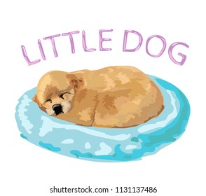 Cute little puppy sleeping on the pink pillow