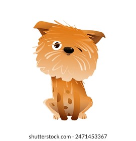 Lindo pequeño cachorro de pura raza terrier sentado. Pequeño perro esponjoso divertido, mejor amigo personaje Diseño gráfico, ilustración de los niños. Clipart de Vector animal doméstico para niños.