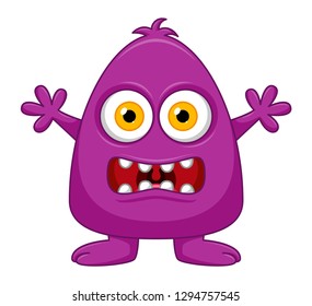 Cute little purple cartoon monster isolated
