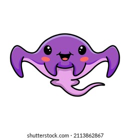 Cute little purple stingray cartoon swimming