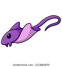 Cute little purple stingray cartoon swimming