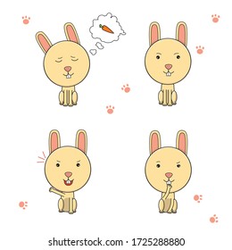cute little rabbit with 4 expression isolated with blank background