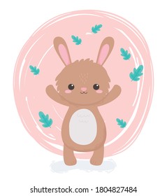 cute little rabbit animal standing cartoon in a natural landscape vector illustration