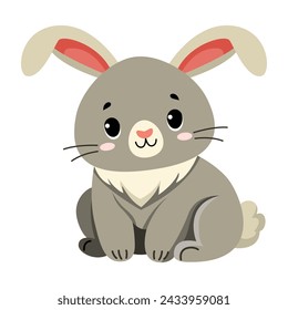 Cute little rabbit. Animal for wallpaper, childrens clothes and toys. Flat vector illustration isolated on white background. Happy Easter Celebration.Traditional design element for Christian holiday.