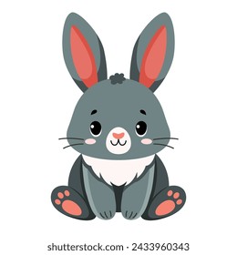 Cute little rabbit. Animal for wallpaper, childrens clothes and toys. Flat vector illustration isolated on white background. Happy Easter Celebration.Traditional design element for Christian holiday.