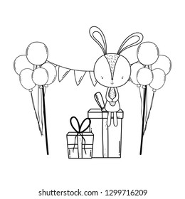cute little rabbit with balloons helium in the landscape