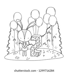 cute little rabbit with balloons helium in the landscape