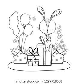 cute little rabbit with balloons helium in the landscape