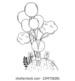 cute little rabbit with balloons helium in the landscape