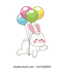 cute little rabbit with balloons helium easter character vector illustration design