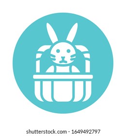 cute little rabbit in basket easter block style vector illustration design