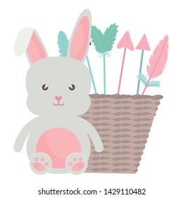 cute little rabbit with basket straw and arrows