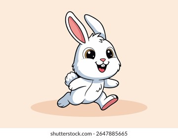 cute little rabbit with big eyes running and smiling happy