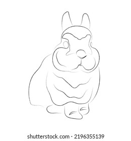 Cute little rabbit, bunny, black and white line art, one line art