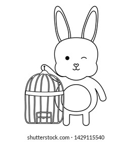 cute little rabbit with cage bird