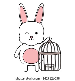 cute little rabbit with cage bird