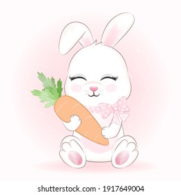 Cute Little Rabbit and carrot hand drawn cartoon animal illustration