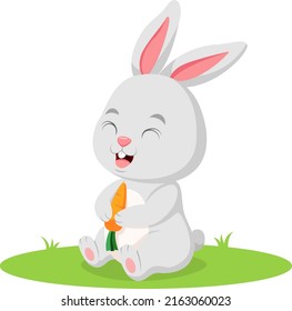 Cute little rabbit cartoon holding a carrot