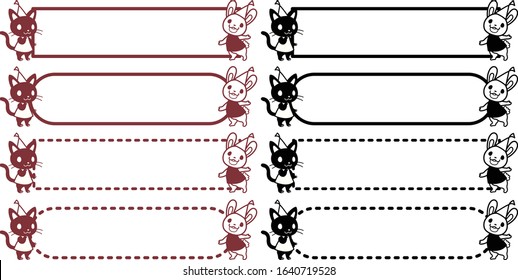 Cute Little rabbit and cat frames on white background