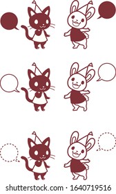 Cute Little rabbit and cat on white background