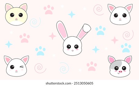 cute little rabbit, cat and pig background