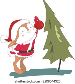 Cute little Rabbit and Christmas tree. Christmas season illustration background.
