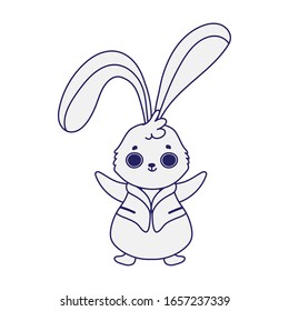 cute little rabbit with clothes cartoon character icon vector illustration line style