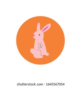 cute little rabbit easter block and flat icon vector illustration design