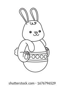 cute little rabbit and egg painted easter character vector illustration design