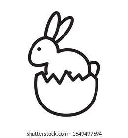 cute little rabbit in egg shell broken easter line style vector illustration design
