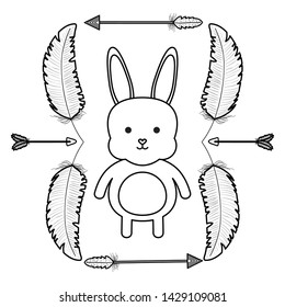 cute little rabbit with feathers and arrows frame