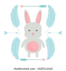 cute little rabbit with feathers and arrows frame