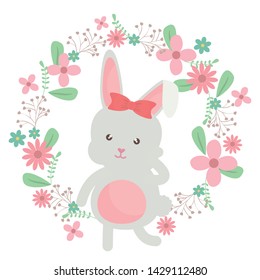 cute little rabbit with floral decoration frame