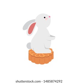 cute and little rabbit with flower wooden